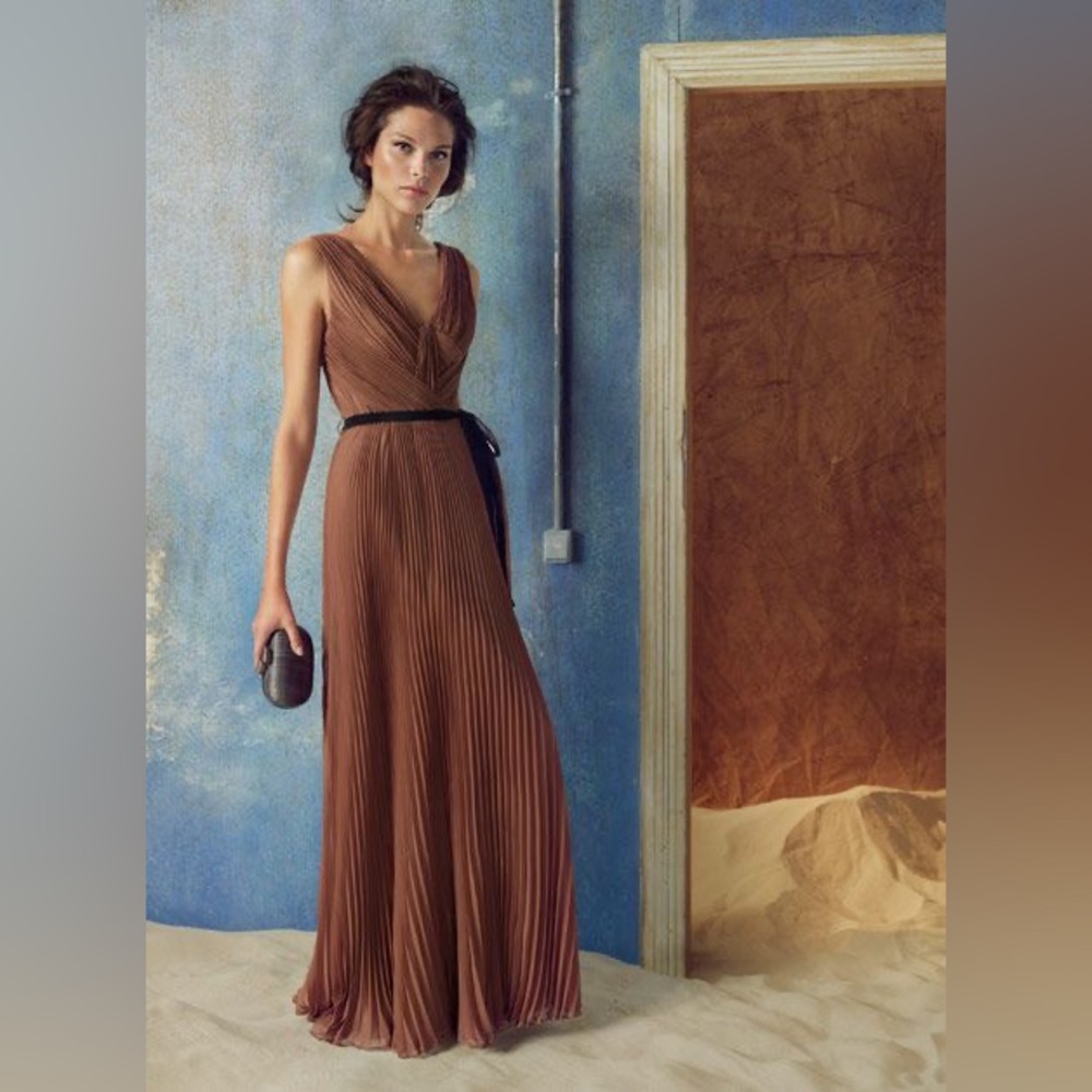 Hoss Intropia Grecian Pleated Goddess Dress, Siena Brown
